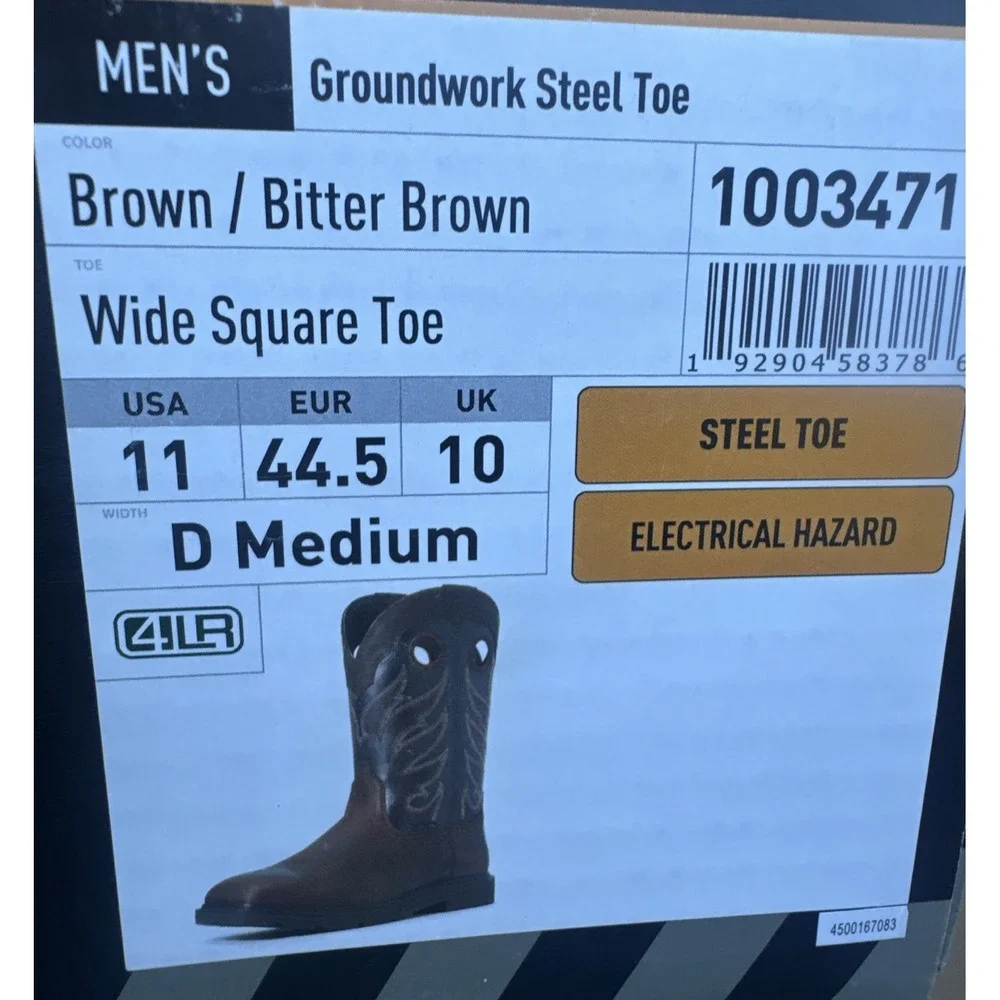 Ariat Groundwork Steel Toe Mens Sz 11 D Bitter Brown Wide Square‎ Toe 10034717